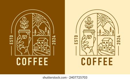 line art natural coffee in the shape of window design