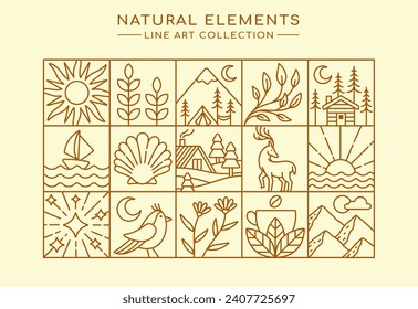 line art of natural elements collection