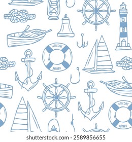 Line art nautical seamless pattern