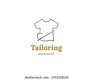 Line art needle T-shirt symbol. Fashion and boutique logo template