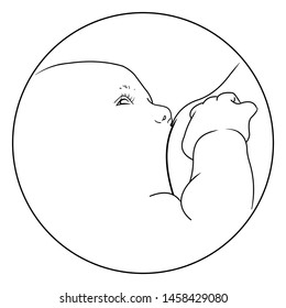 Line art of a newborn baby sucking mother's milk. - Shutterstock ID 1458429080