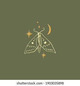Line art night moth art print, logo or label.