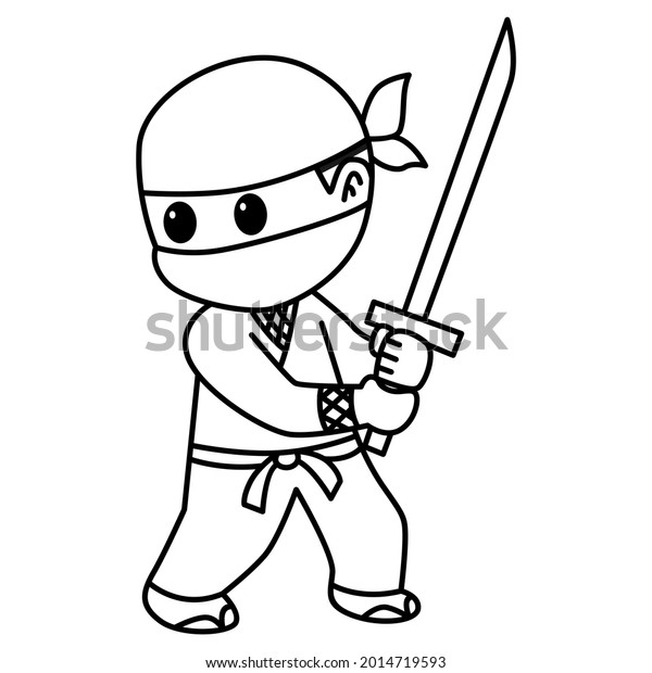 Line Art Ninja Holding Sword Cartoon Stock Vector (Royalty Free ...