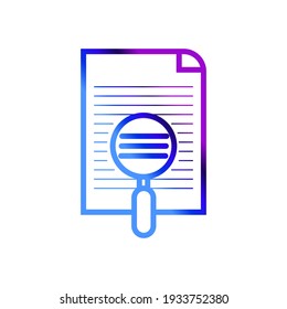 line art note magnifying glass icon, simple pictogram symbol