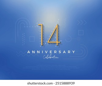 Line art number design for 14th anniversary celebration. Premium vector for poster, banner, celebration greeting.