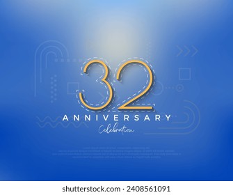 Line art number design for 32nd anniversary celebration. Premium vector for poster, banner, celebration greeting.