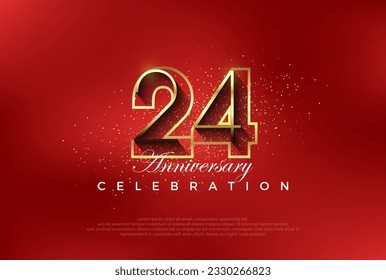 line art number with golden fancy 24th numeral. Premium vector for poster, banner, celebration greeting.