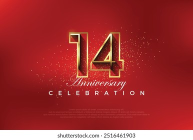 line art number with golden fancy 14th numeral. Premium vector for poster, banner, celebration greeting.