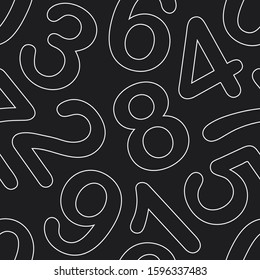 Line art numeral seamless pattern. Black and white vector tileable background.
