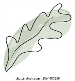 Line Art Of Oak Leaves. Minimal Drawing Of A Green Oak Leaf In A Sketch Style, Continuous Line, Isolated Vector Illustration. Scribble. For The Design Of Pages Of Stories, Background Work, Networks.