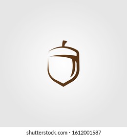 line art oak nut logo design minimalist vector label emblem illustration