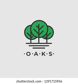 Line Art Oaks tree Logo design. Simple, minimal and elegant forest logo design. 