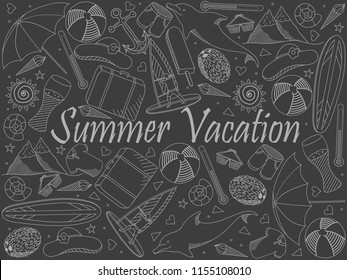 Line art objects piece of chalk. Theme of travel, summer vacation. Vector ilustration over white background