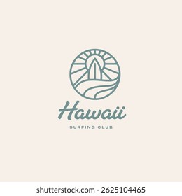 Line Art Ocean Surf Logo Vector, Coastal Beach Design