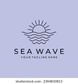 line art ocean wave logo vector symbol illustration design,with logo sunset design