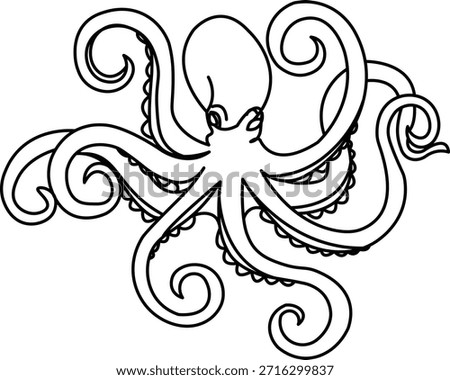 Line art of a octopuses with exactly eight legs.
