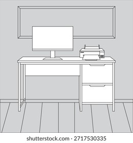 Vector de la sala de oficina del arte de línea