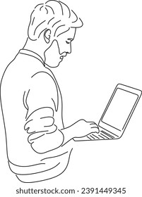  line art of office worker concentrated behind computer