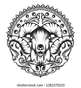 Line art ofMythology Goat sacred geometry with a beautiful ornament