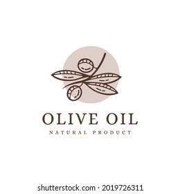 Logotipo de la rama de olivo lineal, olivo, logo de la planta de olivo icono plantilla vectorial sobre fondo blanco