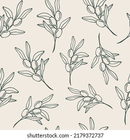 Line art olive branch seamless pattern