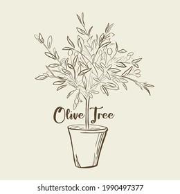 Line art of olive tree. Vector illustration.