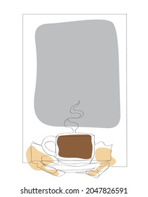 Line Art oder One Line Zeichnung von Kaffee. und Coffee-Cup-Shop-Konzept. minimalistisch,