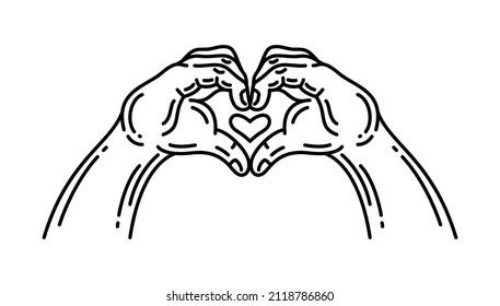 line art or One Line Drawing of hand symbols love.