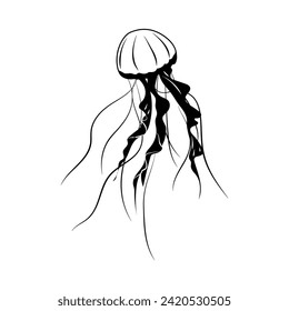 Line art one line jellyfish for decoration design. Black line vector illustration on white background	
