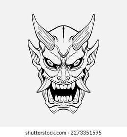line art of oni head, oni head tattoo