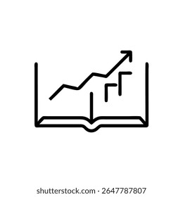 Line art open book with upward trending graph arrow on background vector