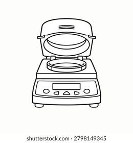 Line art of an open digital analytical balance scale for lab use
