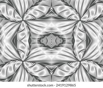  Kunstkunst der Linie. Psychedelischer abstrakter Hintergrund. einfarbiger Hintergrund. Optischer Täuschungsstil. Schwarz-dunkler Hintergrund. Modernes Muster. Abstrakte grafische Textur. Grafische Ornament