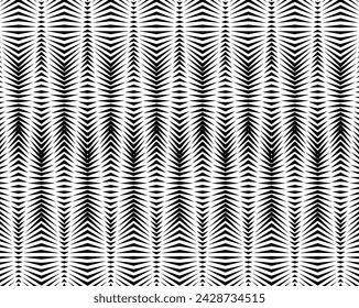 Line art optical art. Psychedelic abstract background. Monochrome background. Optical illusion style. Black dark background. Modern pattern. Abstract graphic texture. Graphic ornament