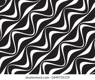  Line art optical art. Psychedelic abstract background. Monochrome background. Optical illusion style. Black dark background. Modern pattern. Abstract graphic texture. Graphic ornament