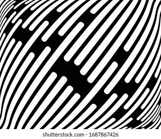  Line art optical art. Psychedelic background. Monochrome background. Optical illusion style. Black dark background. Modern pattern. Abstract graphic texture. Graphic ornament. Vector template