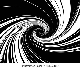  Line art optical art. Psychedelic background. Monochrome background. Optical illusion style. Black dark background. Modern pattern. Abstract graphic texture. Graphic ornament. Vector template