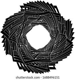  Arte óptico en línea. Fondo psicodélico. Fondo monocromo. Estilo de ilusión óptica. Fondo negro oscuro. Diseño moderno. Textura gráfica abstracta. Ornamento gráfico. Plantilla de vector