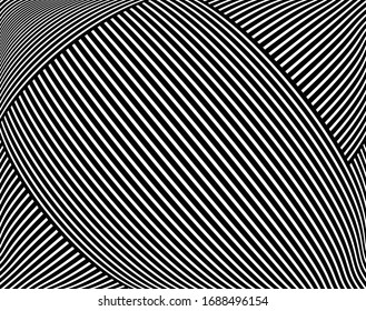  Line art optical art. Psychedelic background. Monochrome background. Optical illusion style. Black dark background. Modern pattern. Abstract graphic texture. Graphic ornament. Vector template