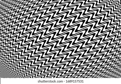  Arte óptico en línea. Fondo psicodélico. Fondo monocromo. Estilo de ilusión óptica. Fondo negro oscuro. Diseño moderno. Textura gráfica abstracta. Ornamento gráfico. Plantilla de vector