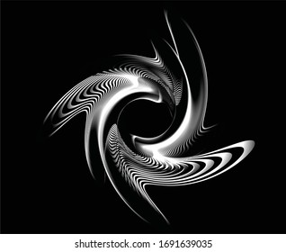  Line art optical art. Psychedelic background. Monochrome background. Optical illusion style. Black dark background. Modern pattern. Vector template 