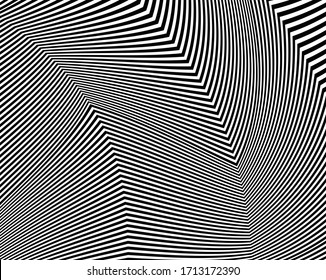  Arte óptico en línea. Fondo psicodélico. Fondo monocromo. Estilo de ilusión óptica. Fondo negro oscuro. Diseño moderno. Textura gráfica abstracta. Ornamento gráfico. Plantilla de vector