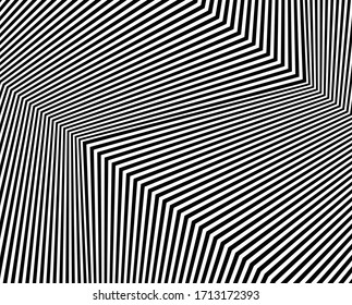  Arte óptico en línea. Fondo psicodélico. Fondo monocromo. Estilo de ilusión óptica. Fondo negro oscuro. Diseño moderno. Textura gráfica abstracta. Ornamento gráfico. Plantilla de vector