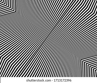 Line art optical art. Psychedelic background. Monochrome background. Optical illusion style. Black dark background. Modern pattern. Abstract graphic texture. Graphic ornament. Vector template