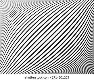 Line art optical art. Psychedelic background. Monochrome background. Optical illusion style. Black dark background. Modern pattern. Abstract graphic texture. Graphic ornament. Vector template 