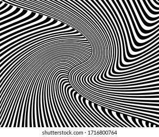 Illustration optique d'art en ligne. arrière-plan psychédélique. Arrière-plan monochrome. Style d'illusion optique. Arrière-plan noir et sombre. Motif moderne. Texture graphique abstraite. L'ornement graphique. Modèle vectoriel