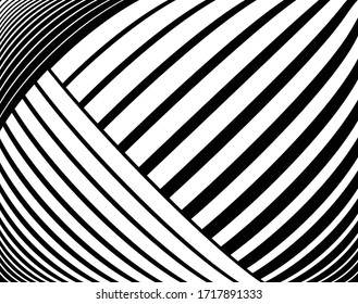 Arte óptico en línea. Fondo psicodélico. Fondo monocromo. Estilo de ilusión óptica. Fondo negro oscuro. Diseño moderno. Textura gráfica abstracta. Ornamento gráfico. Plantilla de vector 