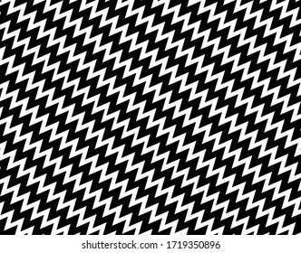 Line art optical art. Psychedelic background. Monochrome background. Optical illusion style. Black dark background. Modern pattern. Abstract graphic texture. Graphic ornament. zig zag