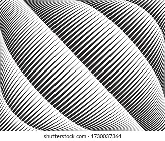  Line art optical art. Psychedelic background. Monochrome background. Optical illusion style. Black dark background. Modern pattern. Abstract graphic texture. Graphic ornament. Vector template