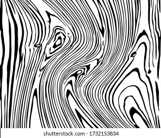 Line art optical art. Psychedelic background. Monochrome background. Optical illusion style. Black dark background. Modern pattern. Abstract graphic texture. Graphic ornament. Vector template